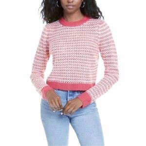 NWOT Wayf pink knit sweater acrylic slim fit small long sleeve white Nordstrom S